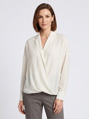 VINCE | Cream Sheer Poetcore Faux Wrap Blouse Size 4